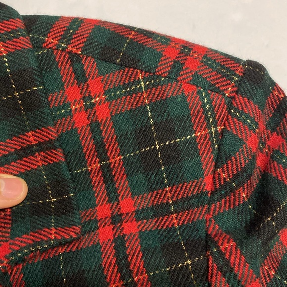 Wool Christmas Blazer 2 Button Red/Green/Gold Plaid Women’s Size 14 Shoulder Pad - Picture 9 of 13